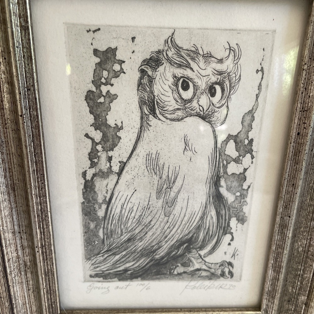 1970 William Kolliker "Going Out"‎ Limited Ed Matted Framed Etching Owls 100/6 - Picture 2 of 5